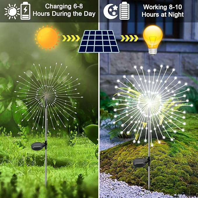 Solar Garden Lights Outdoor, 6 Pack 120 LED Twinkling Firework Lights Decorative with 2 Modes, Outdoor Waterproof Solar Starburst Light for Outside Yard Pathway Garden Decor, White Yaafen