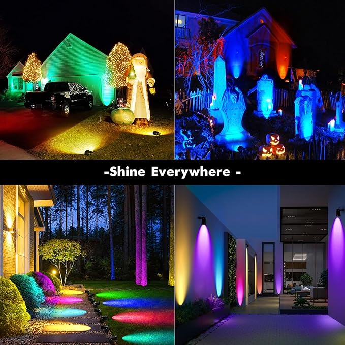 LemonBest Landscape Lighting - 6W RGB Color Changing Halloween Landscape Lights 120V Christmas Outdoor LED Spotlight with Remote Control Waterproof Spot Lights for Yard Garden Patio Driveway (2 Pack) LemonBest