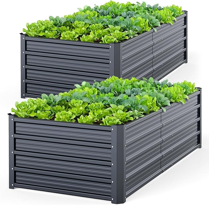 Ohuhu 6x3x1.5FT Metal Raised Garden Bed Outdoor, Reinforced Galvanized Steel Rustproof Planter Box, 100% Non-Toxic, 202 Gal Large Capacity Heavy Duty Raised Beds for Vegetables Flowers Herbs 2-Pack Ohuhu
