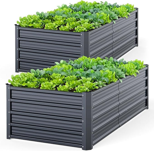 Ohuhu 6x3x1.5FT Metal Raised Garden Bed Outdoor, Reinforced Galvanized Steel Rustproof Planter Box, 100% Non-Toxic, 202 Gal Large Capacity Heavy Duty Raised Beds for Vegetables Flowers Herbs 2-Pack Ohuhu