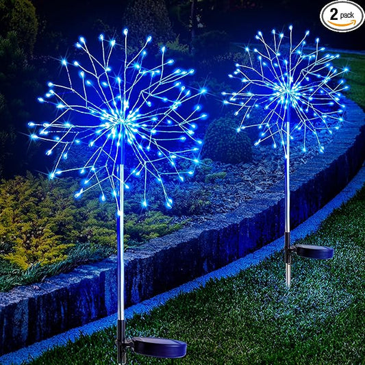 suddus Solar Garden Lights Outdoor Waterproof Decorative, 2Pack 150LED Firework Lights, Solar Fairy Lights for Yard, Garden, Party, Patio, Pathway, Flowerbed - Blue SUDDUS