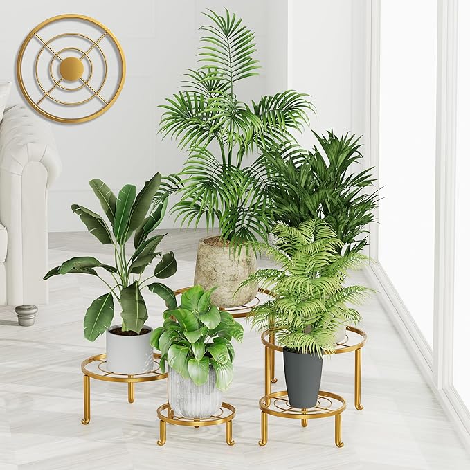 5 Pack Plant Stand Indoor Outdoor, Flower Pot Stand Plant Rack for Home Courtyard Gardens, Round Metal Corner Plant Stand for Flower Holder for Multiple Plants Rootora