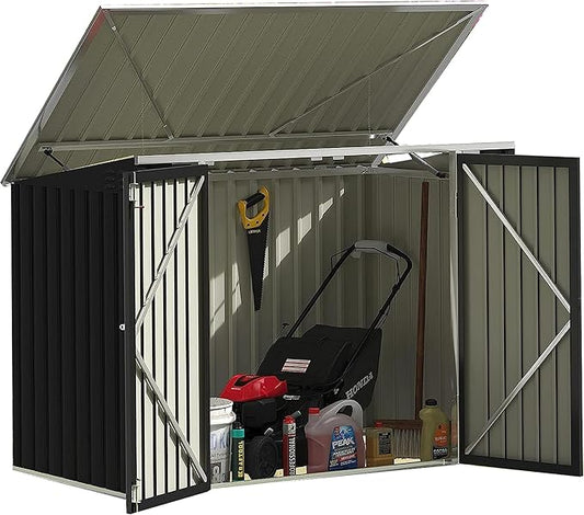 Devoko Outdoor Storage Shed 5.8 x 3.3 FT Metal Trash Shed Waterproof Outside Storage with Lid Chain Hydraulic Gas Rod for Trash Can Weeding Tools DEVOKO