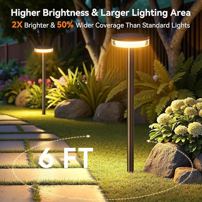 LETMY Solar Pathway Lights Outdoor, 2 Pack 2X Brighter Solar Lights Outdoor Waterproof, Taller Pathway Light with Larger Panel, Auto On/Off Up to 12Hrs Driveway Light for Yard Outside Patio Path Lawn Letmy
