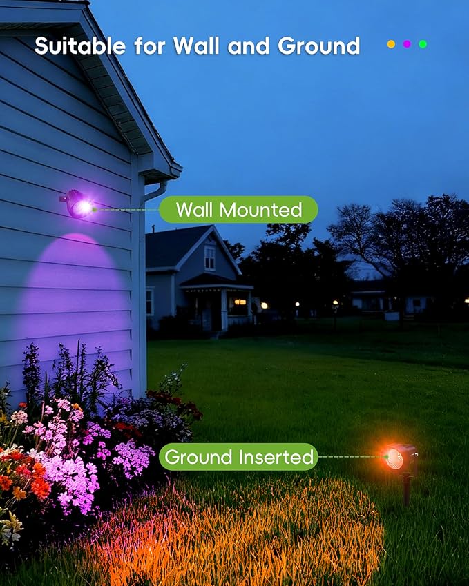 CORESLUX Christmas Smart Spot Lights Outdoor, Color Changing Warm White Landscape Lights with APP and Remote Control, Spotlight Waterproof for Garden Yard Patio Landscape CORESLUX