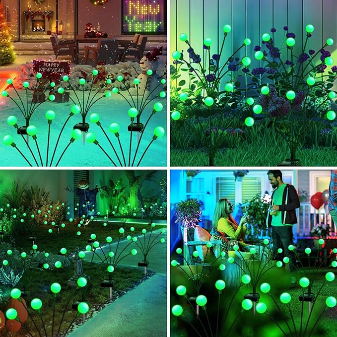 Solar Firefly Light, Christmas Lights for Outside Decorations, 4 Pack 24 LED Green Solar Garden Lights, Outdoor Waterproof Garden Decor for Yard Patio Pathway Lawn Christmas ZFNN