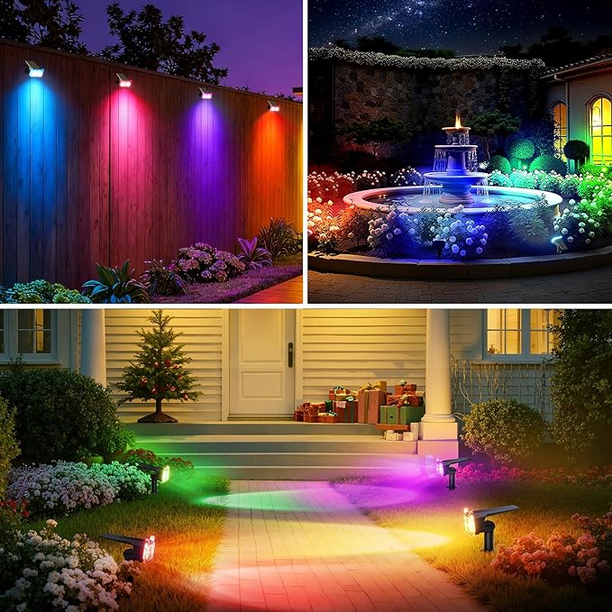 WdtPro Solar Color Changing Spot Lights, 8 Lighting Modes Solar Lights Outdoor Waterproof, Multicolor RGB Outdoor Lights, 7 Colors Auto Cycling Landscape Spolights for Yard Garden Decoration, 2 Pack WdtPro