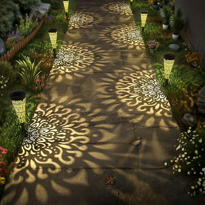 6 Pack Solar Lights Outdoor Garden Decorative Mandala Solar Pathway Lights Waterproof Plastic Outside Solar Path Landscape Lights Gardening Gifts for Women Mom Backyard Walkway Yard Decor gardencave