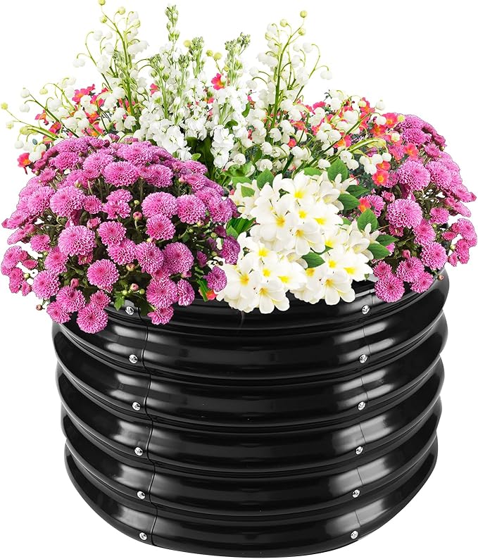 17" Tall Elevated Round Metal Rised Garden Bed- 2'x2' in Size and 0.8MM Thick Durable Planter Box for Vegetables Flowers Succulent at Patio/Garden Outdoor (Black, 2FT Diameter) TBMLC