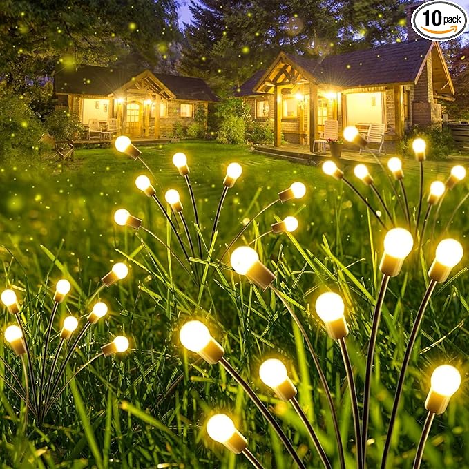 10-Pack Solar Garden Lights, 80 LED Solar Lights Outdoor for Garden Decor, Waterproof Firefly Light Outdoor (Sway by Wind), Swaying Light for Outside Yard Pathway Landscape Decorations (Warm White) Albelt