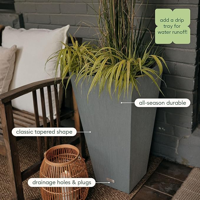 Veradek V-Resin Indoor/Outdoor Taper Planter, Set of 2 (30 inch, Grey) VeradekOutdoor