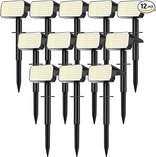 LANSOW 12 Pack Solar Spot Lights Outdoor Waterproof IP67, (90 LED/4 Modes) Solar Landscape Spotlights, 2-in-1 Solar Powered Flood Lights for Yard Garden Pathway Outside Tree, Auto ON/Off(Cool White) LANSOW