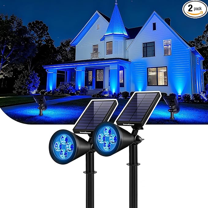 InnoGear Solar Lights Outdoor Waterproof Halloween Christmas Solar Garden Light for Outside Yard Landscape Lighting Pathway Spot Lights Spotlight Wall Light Auto On/Off, 2 Pack (Blue Light) InnoGear