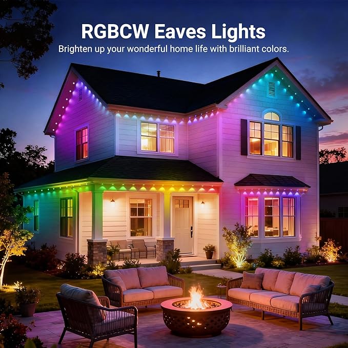 NEEWER 144ft Permanent Outdoor Lights for House Decor, Smart AI RGBCW Outside Eaves String Christmas Lighting with 90 LED Lights App Control 50+ Scenes IP65 Waterproof, Compatible with Alexa, NR02 Neewer