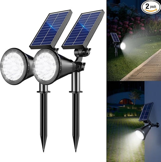 Solar Lights Outdoor Waterproof, 36 LEDs 1000LM Adjustable Solar Spot Lights Outdoor, 2-in-1 Solar Powered Spotlight Landscape Lighting for Garden, Yard, Pathway- 2 Pack (Cool White) Rootora