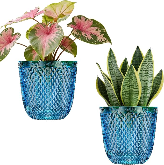 QCQHDU 2 Pack Self Watering Pots, 5.7 Inch Flower Pots with Drainage Holes and Water Filling Port, Garden Planter for Indoor Outdoor Plants (Klein Blue) QCQHDU