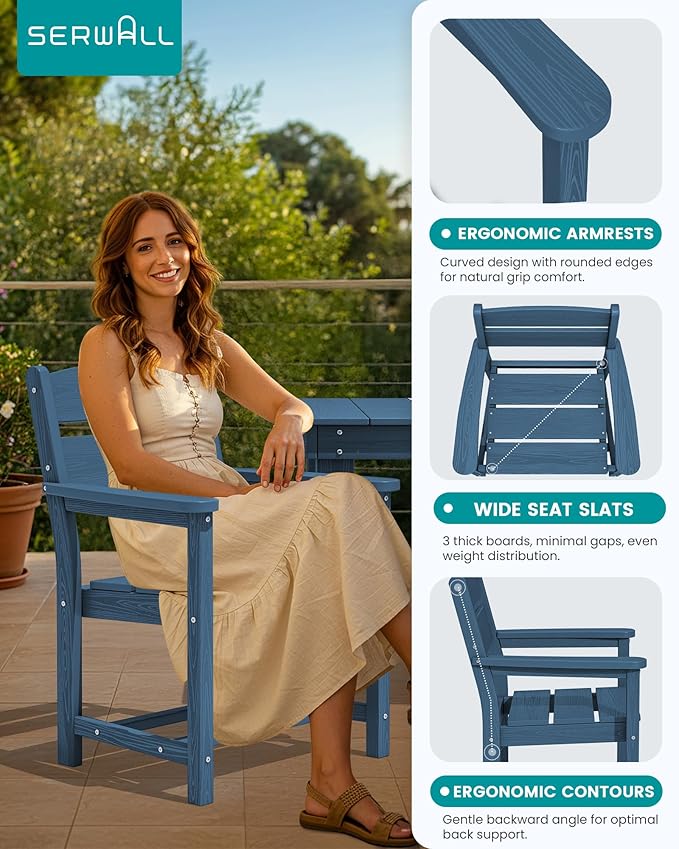 SERWALL Outdoor Dining Table Set, 67‘’ HDPE Patio Dining Set for 4, All-Weather Outdoor Table and Chairs Set for Deck, Blue SERWALL