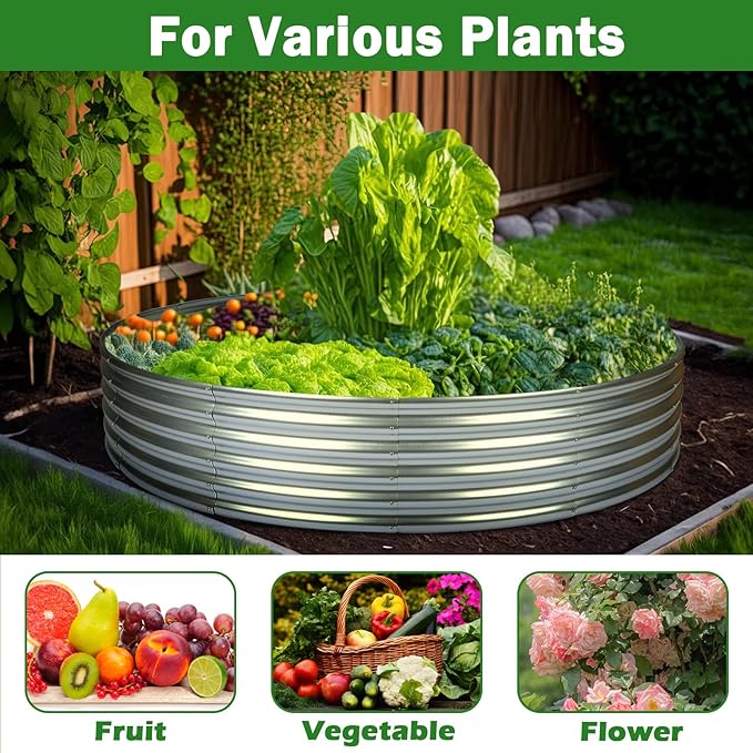 OUSHENG 4x4x1ft Round Galvanized Raised Garden Beds Outdoor, Steel Fire Pit Ring Flower Planter Large Metal Above Ground Boxes Kit for Gardening Vegetables Outside OUSHENG