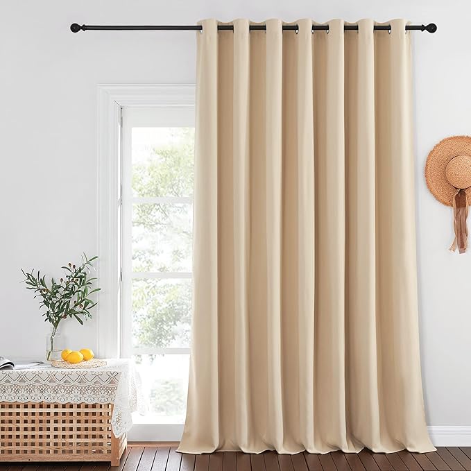 NICETOWN Sliding Glass Door Curtain 120 inch Length for Patio, Room Darkening Thermal Insulated Window Treatment Slider Door Curtain for Living Room, Biscotti Beige, 100" Wide, 1 Panel NICETOWN