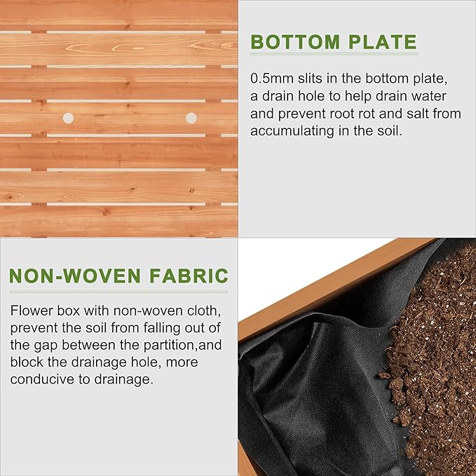 BIRASIL Outdoor Raised Garden Bed, Wood Planter Box for Vegetable Flower, Elevated Reinforced Large Garden Planters Boxes for Backyard Patio Gardening Balcony (48”L, Brown) BIRASIL