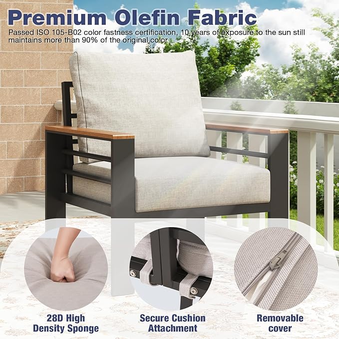 Aoxun Aluminum Patio Furniture Set 2 Seats, Oversized Outdoor Sectional with Washable Thick Cushions, Coffee Table and Waterproof Cover, Patio Conversation Sets for Porch, Balcony, Deck Aoxun