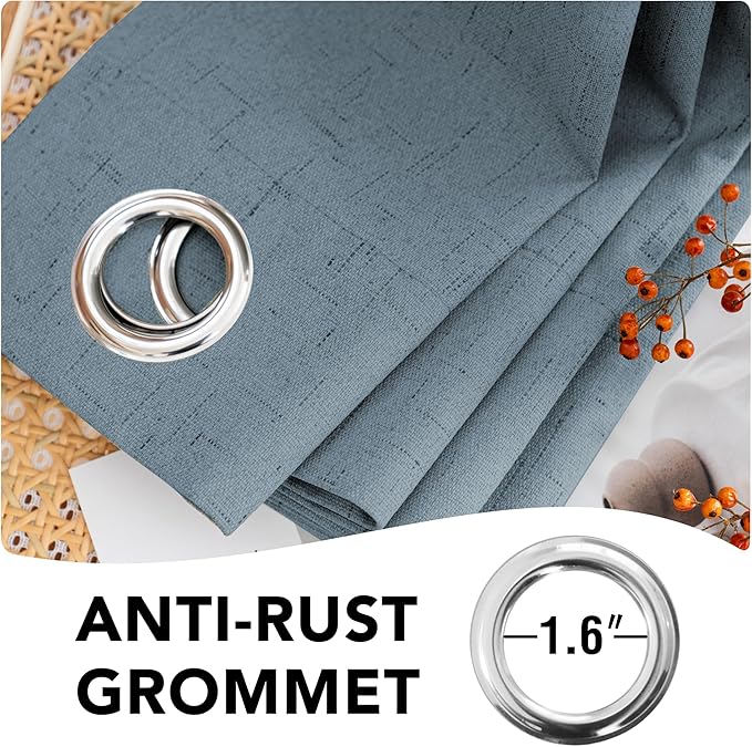 H.VERSAILTEX Linen Blackout Curtains 96 Inches Long 100% Blackout Thermal Insulated Textured Linen Look Curtain Draperies Anti-Rust Grommet, Energy Saving with White Liner, 2 Panels, Stone Blue HVERSAILTEX