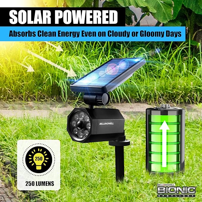 Bell+Howell Bionic Spotlight LED Solar Lights Solar-Powered Spot Light with 25 Feet Motion Sensor Outdoor Waterproof Frost Resistant Yard Outdoor Lighting As Seen On TV (Original, Set of 2) BellHowell