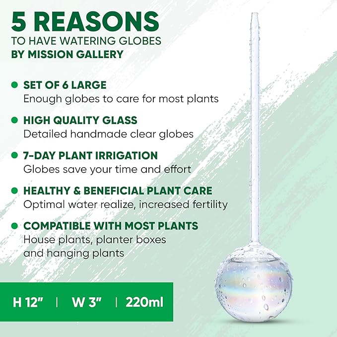 Clear Plant Watering Globes Set of 6 - Large Self Watering Globes for Indoor & Outdoor Plants - Automatic, Glass Watering Bulbs for Daily Use, Plant Watering Devices MissionGallery