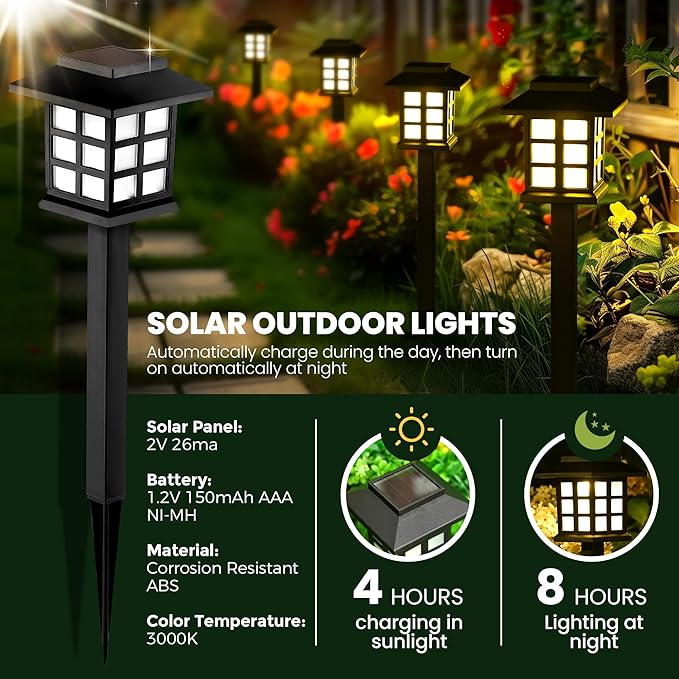 GIGALUMI Solar Outdoor Lights，8 Pack LED Solar Lights Outdoor Waterproof, Solar Walkway Lights Maintain 10 Hours of Lighting for Your Garden, Landscape, Path, Yard, Patio, Driveway GIGALUMI