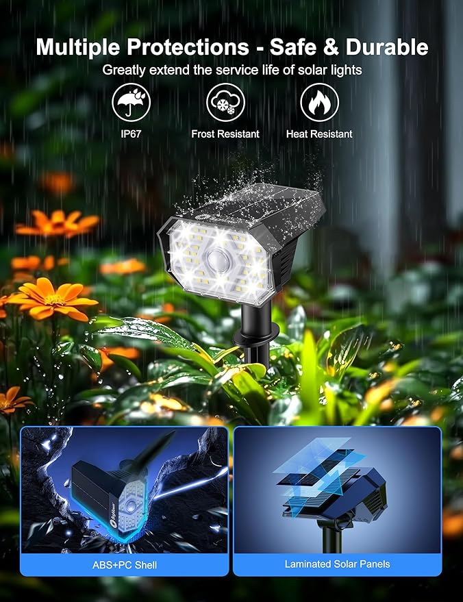 Brightown 6 Pack Solar Motion Lights Outdoor Waterproof, Motion Sensor Spot Lights- 58 LED/3 Modes Solar Powered Spotlights 2-in-1 Auto On/Off for Outside Yard Wall Garden, Cool White Brightown