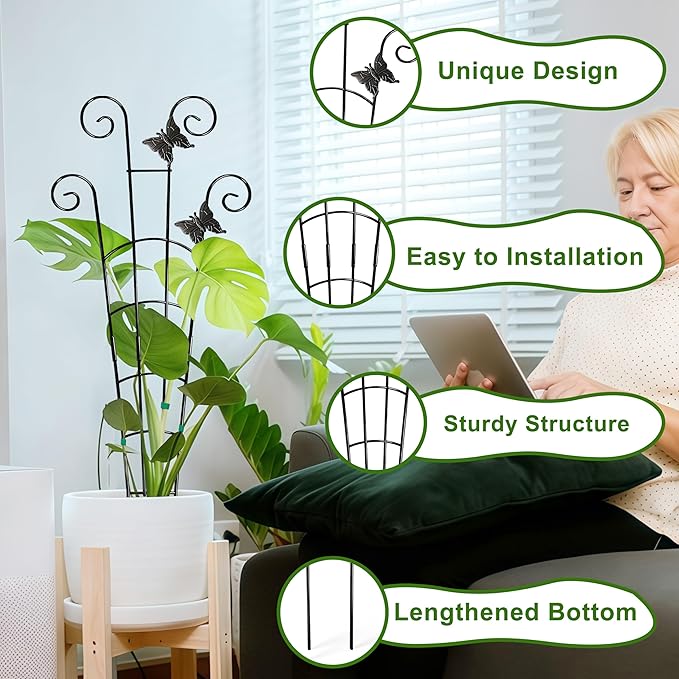 COOMIN 30'' Monstera Plant Support Outdoor, Metal Expandable Plant Supports for Indoor Plants, 2P Garden Trellis for Climbing Plants Indoor - Ivy, Pothos, Philodendron, Hoya COOMIN