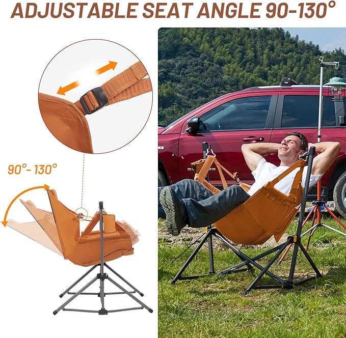 TIMBER RIDGE Hammock Camping Chair with Adjustable Backrest, Heavy Duty Folding Hammock Chair Supports 300lbs, Portable Hammock Chair for Camping, Travelling and Patio, Orange 2 Pack TIMBERRIDGE