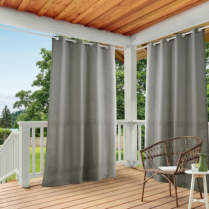 TOWN & COUNTRY BASICS Cabana Solid Heavyweight Indoor Outdoor Curtains, Light Filtering Opacity with Grommet Top, Water Repellent, 2-Pack Set, 54"x108", Medium Grey TOWN+%26+COUNTRY+BASICS