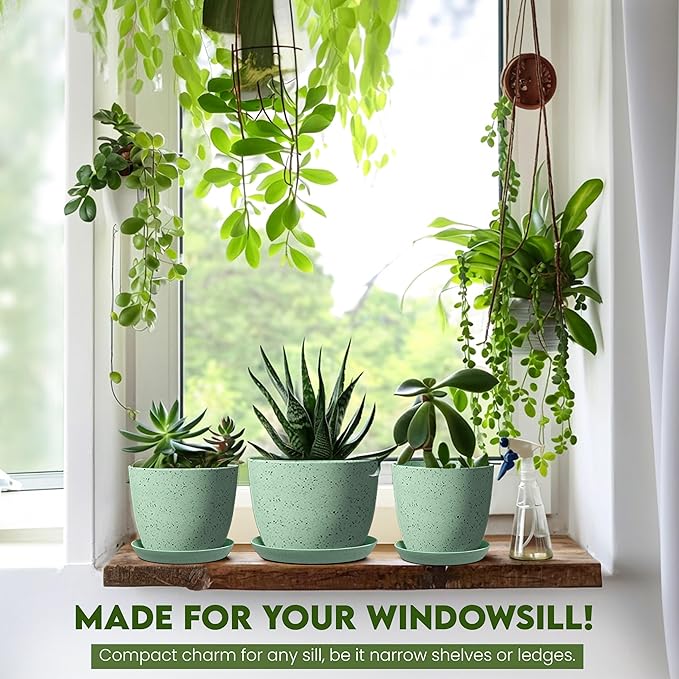 Utopia Home - Spotty Plant Pots Indoor with Drainage - 7/6.6/6/5.3/4.8 Inches Flower Pots - 5 Pack Plastic Planters - Ideal for Stocking Stuffers - (Speckled Mint, Pack of 5) UTOPIAHOME