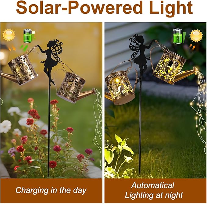 LOVERUIS Solar Watering Can Light - Solar Garden Light with 8 Color Changing Modes, IP65 Waterproof, Perfect Garden Decor for Outside, Patio, Wedding & Lawn Gift for Women, Mom, Grandma CuteDesignHighQuality