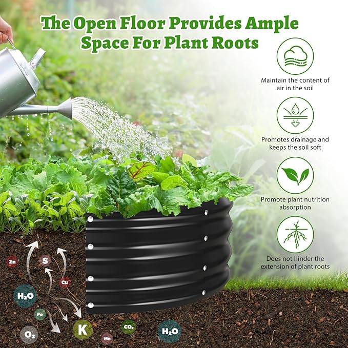 Oval Galvanized Planter Box, Metal Raised Garden Bed - 0.8MM Thick- Ideal for Outdoor Gardening and Planting of Vegetables Flowers Fruits Succulent Plants and Others (Black, 6X3X1 FT) TBMLC