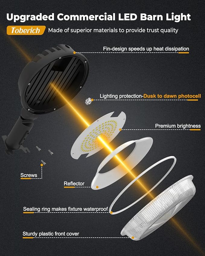 LED Barn Light 4 Packs, 150W 20000LM Yard Area Lights Dusk to Dawn Outdoor Lighting with Upgraded Photocell 6500K Adjustable Angle Daylight IP66 Waterproof Street Lights for Farmhouse/Garage ToberichUltraBrightLight