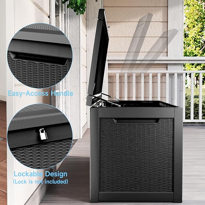 310 Gallon Lockable Outdoor Storage Box – Waterproof Resin Deck Box for Patio Furniture, Garden Tools, Pool Accessories (Black) Rootora