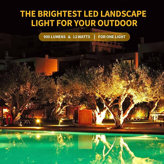 Warm White Spot lights Outdoor, 12W 3000K Landscape Spot Lights, IP65 Waterproof Garden Lighting, Metal Case COB LED Lights for Lawn Lamp US 3- Plug Yard Christmas Decoration with Stakes(2 Pack) kooplicht