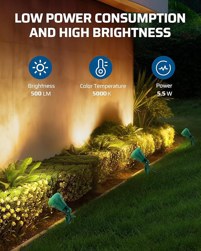 DEWENWILS 120V Spotlight Outdoor, 500LM Waterproof LED Spot Light with 3 Extra Lenses (Red Yellow Green), Landscape Lighting for Holiday, Trees, Flag, 5FT Extension Cord, UL Listed DEWENWILS
