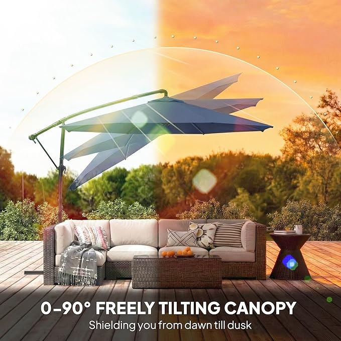 Outsunny 10 ft Offset Patio Umbrella with Cover, Round Hanging Cantilever Umbrella with 6-Position 360° Rotation, Crank Handle, Tilt, Cross Base, Heavy Duty Outdoor Umbrella for Garden Outsunny