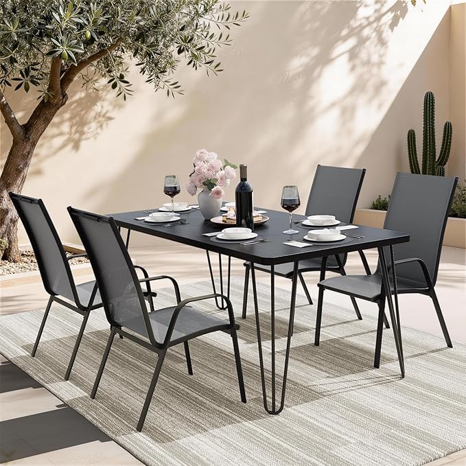JEAREY Patio Dining Chairs Set of 4, Outdoor Stackable Dining Furniture Set, All Weather Dining Set for Lawn, Garden, Backyard, Poolside, Deep Gray JEAREYOutdoorsCollection