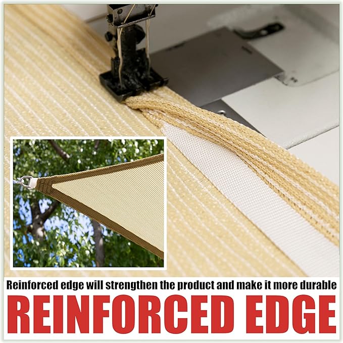 Royal Shade 20' x 20' x 20' Beige Triangle Sun Shade Sail Canopy Outdoor Patio Fabric Screen Awning RTAPT20 - UPF50+ 95% UV Blockage, Heavy Duty, Water & Air Permeable (We Make Custom Size) RoyalShade