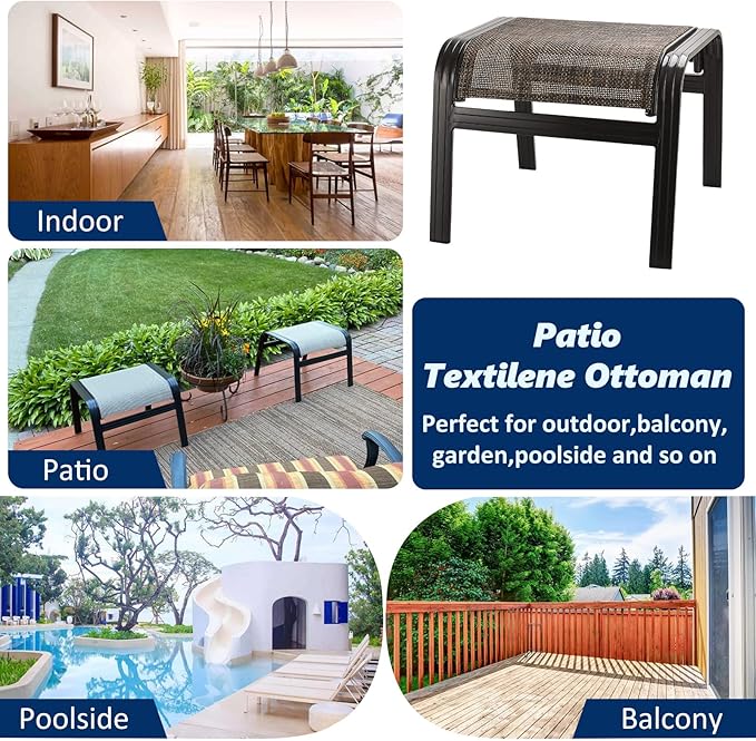 Outdoor Patio Foot Rest Ottoman Seat Textilene Portable Metal Footstool Portable Patio Chairs 2 Set Brown Deugold
