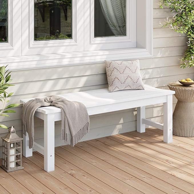 Stoog Outdoor Bench, 2-Person Patio Backless Bench, All-Weather HIPS Garden Bench with 800 lbs Weight Capacity, Never Rot or Fade, for Backyard, Porch and Park, White Stoog