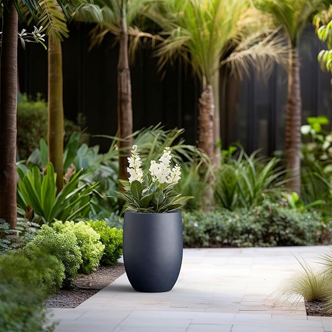 Kante 16.5 Inch Tall Concrete Planter, Large Indoor Outdoor Plant Pot with Drainage, Smooth Charcoal Finish with Painted Interior, Ideal for Porch, Home, Garden, Patio Kante