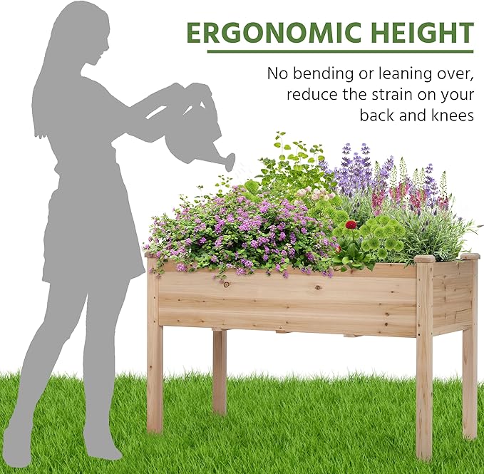 Yaheetech 1pc Raised Garden Bed 48x24x30in Elevated Wooden Horticulture Planter Box with Legs Standing Growing Bed for Gardening/Backyard/Patio/Balcony Yaheetech