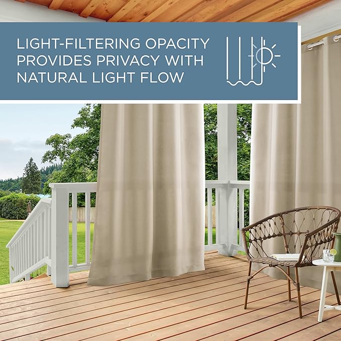 TOWN & COUNTRY BASICS Cabana Solid Heavyweight Indoor Outdoor Curtains, Light Filtering Opacity with Grommet Top, Water Repellent, 2-Pack Set, 54"x96", Taupe TOWN+%26+COUNTRY+BASICS