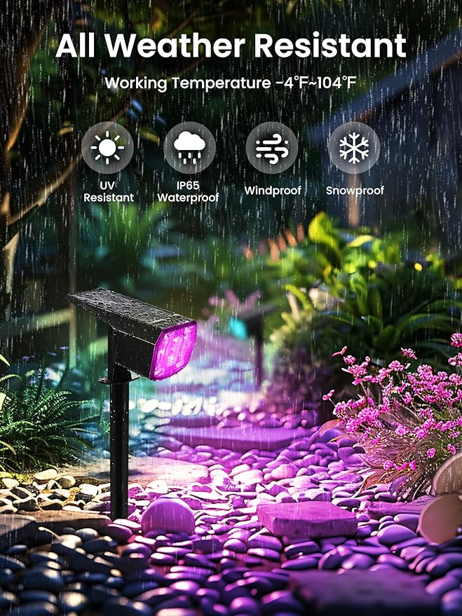 Color Changing Solar Spot Lights Outdoor, 9 Lighting Modes Colored Solar Lights Outdoor RGB, Color Light Waterproof IP65, Landscape Spotlights for Halloween Christmas Decorations AUDERWIN