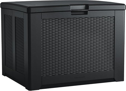 Rubbermaid Medium Resin Outdoor Storage Deck Box (74 Gal), Weather Resistant, Black, Deck Organization for Home/Backyard/Pool Chemicals/Toys/Garden Tools/Porch/Patio Cushions Rubbermaid